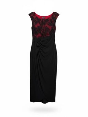 connected apparel Red and Black Lace Bodice Maxi Dress